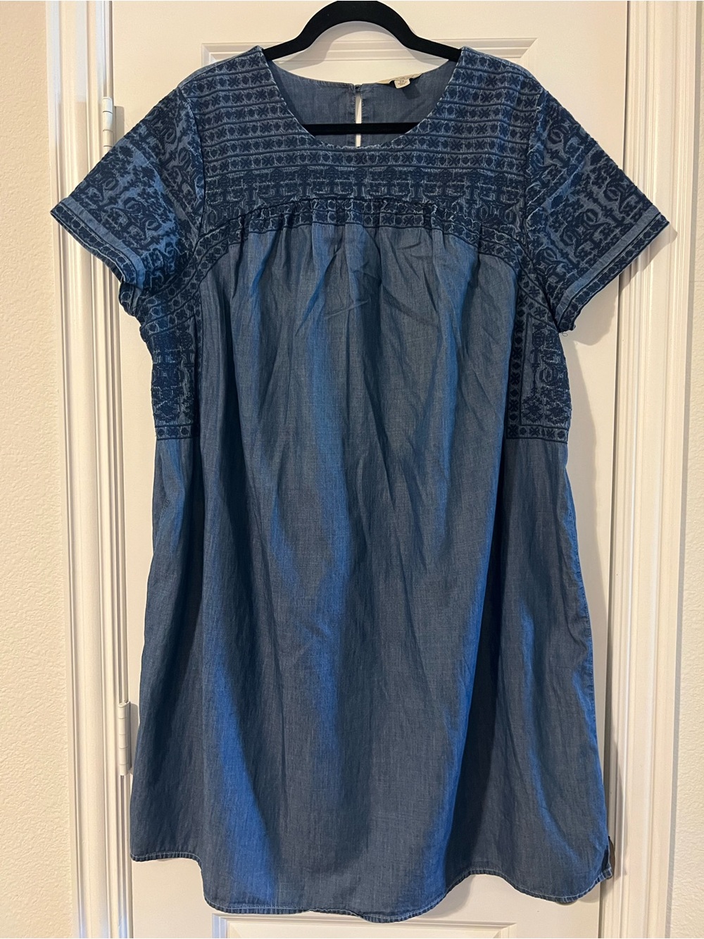 Embroidered Chambray Dress